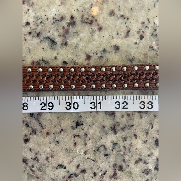 Women’s Brown Studded genuine Leather Belt fits  29”-32” - Picture 3 of 4